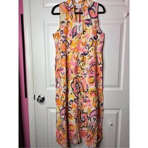 JB by Julie Brown Sleeveless Paisley Floral Dress in Pink, Yellow & Navy